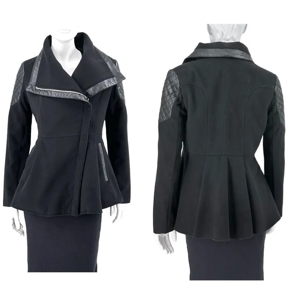 BCBGENERATION Faux Leather Trim Peplum Peacoat BNWT